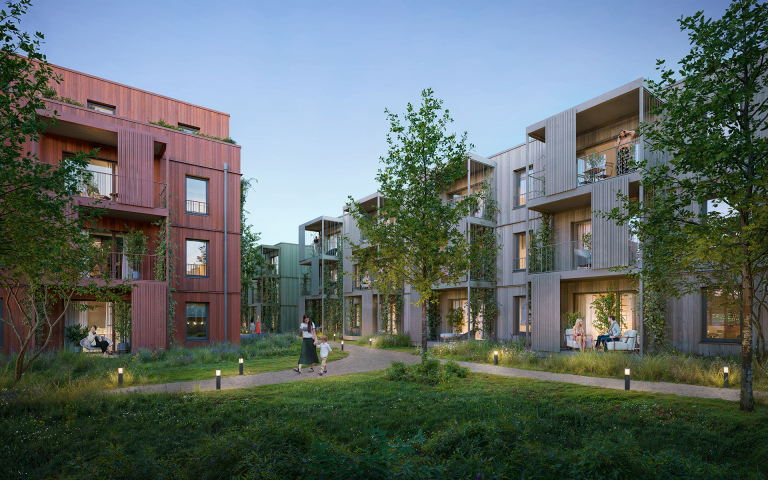 Das gesamte Quartier wird in Massivholzbauweise errichtet. © Rosentritt GmbH