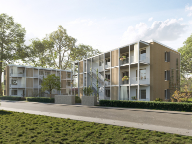 Visualisierung der Wohnanlage in Augsburg Haunstetten 01. Quelle: hey! Architektur bumeder wehmann architekten partgmbb)